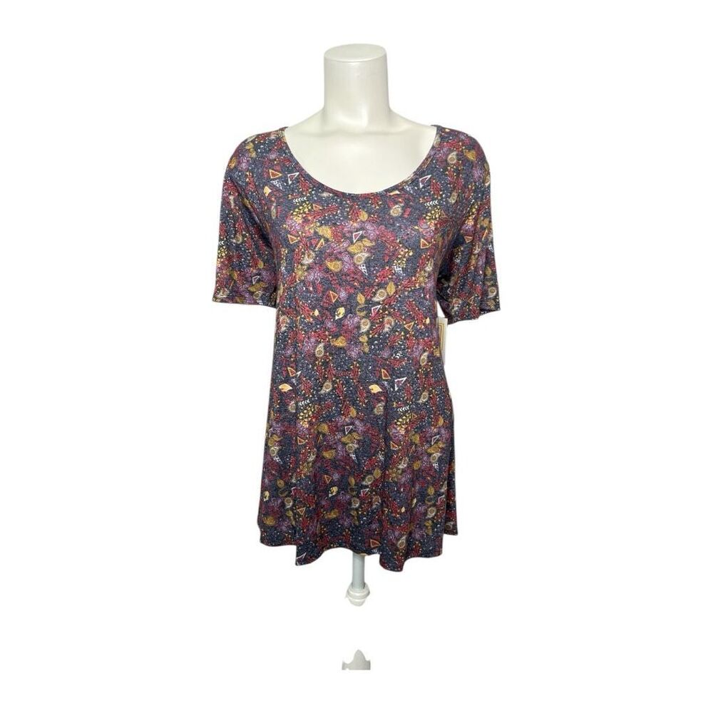 LuLaRoe Perfect T Shirt Blue Red Yellow‎ Paisley Sz  Large NEW